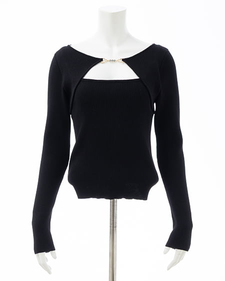 INGNI(イング) ビット付デコルテオープンリブニット クロ