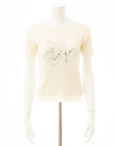 INGNI（イング） イニシャルビジューロゴ半袖リブニット ｵﾌﾎﾜｲﾄ