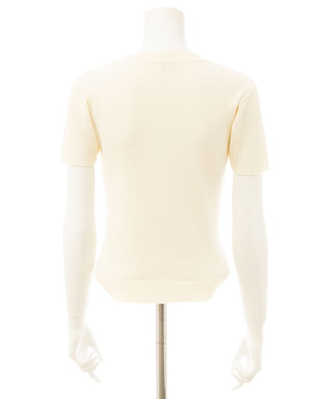 INGNI（イング） イニシャルビジューロゴ半袖リブニット ｵﾌﾎﾜｲﾄ