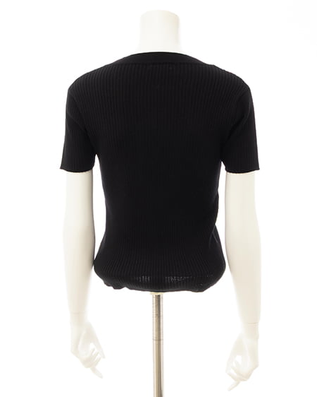 INGNI（イング） イニシャルビジューロゴ半袖リブニット ｸﾛ