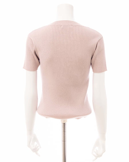 INGNI(イング) イニシャルビジューロゴ半袖リブニット ピンク