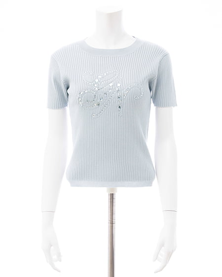 INGNI（イング） イニシャルビジューロゴ半袖リブニット ｻｯｸｽ