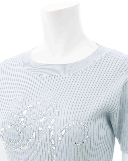 INGNI（イング） イニシャルビジューロゴ半袖リブニット ｻｯｸｽ