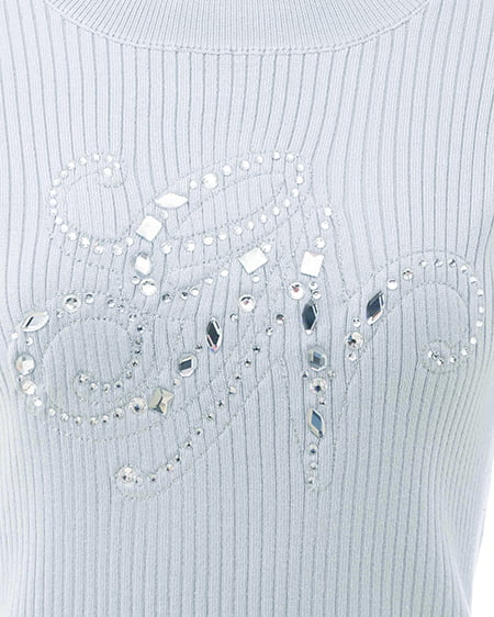 INGNI（イング） イニシャルビジューロゴ半袖リブニット ｻｯｸｽ