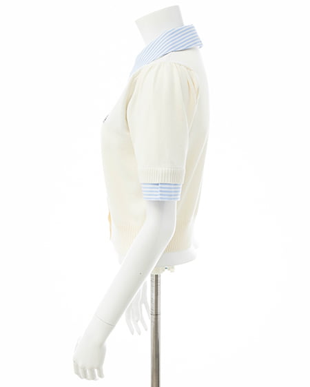 INGNI(イング) Wカラー配色半袖ポロニット オフホワイト/ブルーストライプ