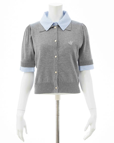 INGNI（イング） Wカラー配色半袖ポロニット ｸﾞﾚｰ/ﾌﾞﾙｰｽﾄﾗｲﾌﾟ