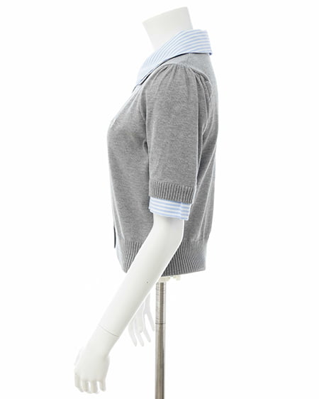 INGNI（イング） Wカラー配色半袖ポロニット ｸﾞﾚｰ/ﾌﾞﾙｰｽﾄﾗｲﾌﾟ