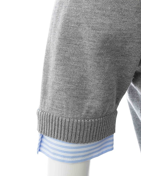 INGNI（イング） Wカラー配色半袖ポロニット ｸﾞﾚｰ/ﾌﾞﾙｰｽﾄﾗｲﾌﾟ