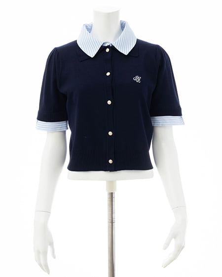 INGNI（イング） Wカラー配色半袖ポロニット ｺﾝ/ﾌﾞﾙｰｽﾄﾗｲﾌﾟ