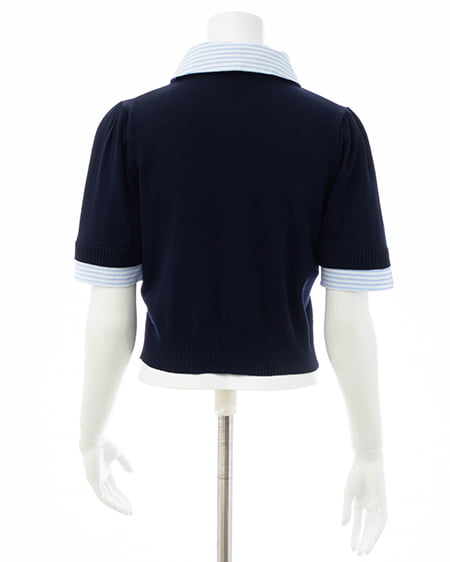 INGNI（イング） Wカラー配色半袖ポロニット ｺﾝ/ﾌﾞﾙｰｽﾄﾗｲﾌﾟ