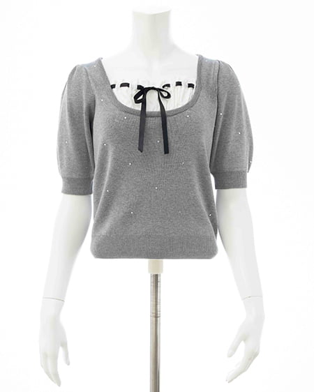 INGNI（イング） ビジュー飛ばしレイヤード風ニット ｸﾞﾚｰ/ｵﾌﾎﾜｲﾄ