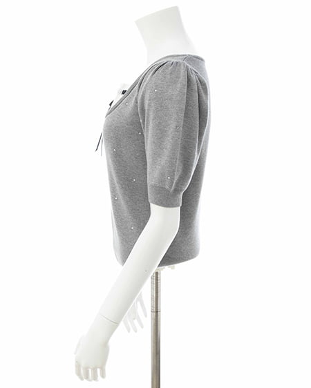 INGNI（イング） ビジュー飛ばしレイヤード風ニット ｸﾞﾚｰ/ｵﾌﾎﾜｲﾄ