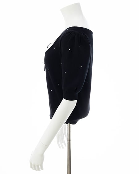 INGNI(イング) ビジュー飛ばしレイヤード風ニット クロ/オフホワイト