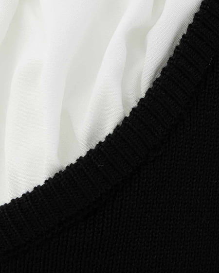 INGNI(イング) ビジュー飛ばしレイヤード風ニット クロ/オフホワイト