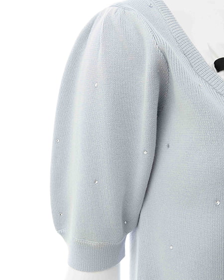 INGNI(イング) ビジュー飛ばしレイヤード風ニット サックス/オフホワイト