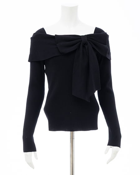 INGNI(イング) リボンオフショルニット クロ