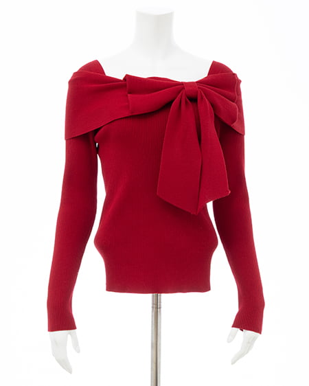 INGNI(イング) リボンオフショルニット アカ