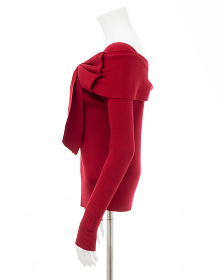 INGNI(イング) リボンオフショルニット アカ