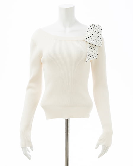 INGNI(イング) ワンショルドット肩リボンニット オフホワイト