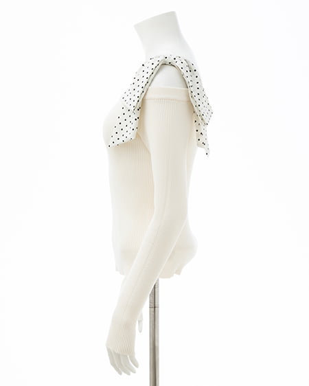 INGNI(イング) ワンショルドット肩リボンニット オフホワイト