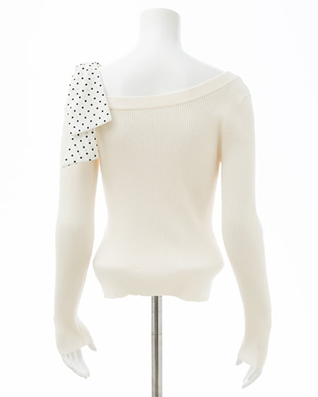 INGNI(イング) ワンショルドット肩リボンニット オフホワイト