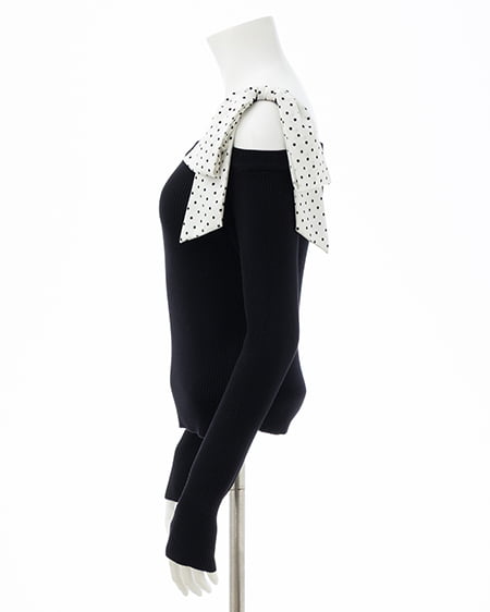 INGNI(イング) ワンショルドット肩リボンニット クロ