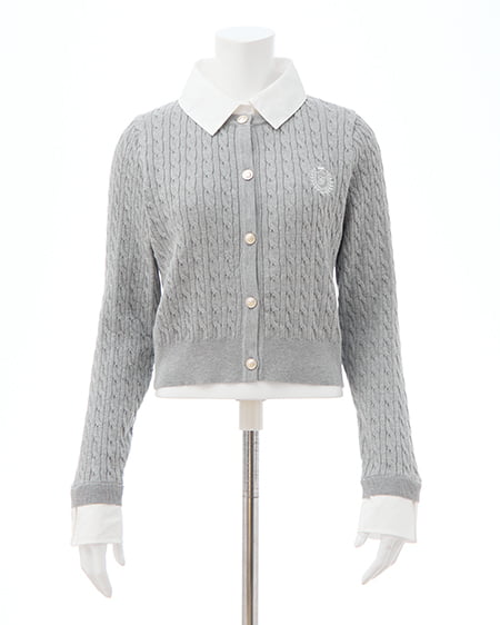 INGNI（イング） シャツレイヤード風ケーブルニット ｸﾞﾚｰ/ｵﾌﾎﾜｲﾄ