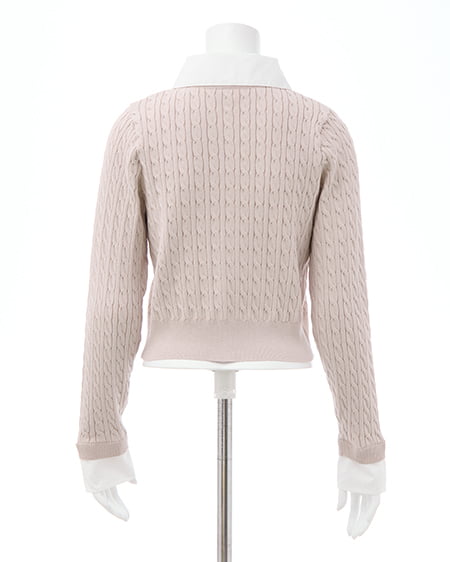 INGNI（イング） シャツレイヤード風ケーブルニット ﾋﾟﾝｸ/ｵﾌﾎﾜｲﾄ