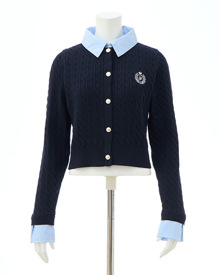 INGNI（イング） シャツレイヤード風ケーブルニット ｺﾝ/ﾌﾞﾙｰ