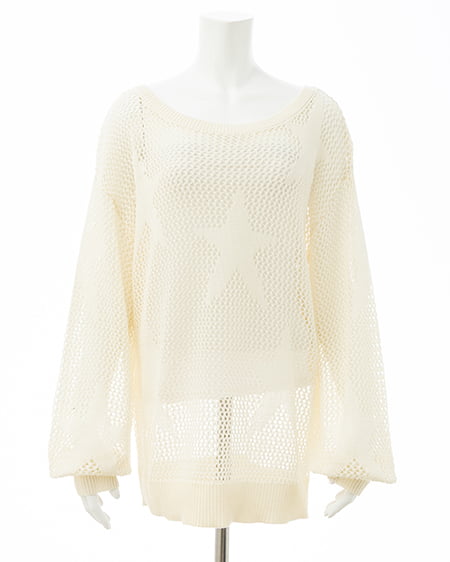 INGNI（イング） アソート柄メッシュチュニックニット ｵﾌﾎﾜｲﾄ