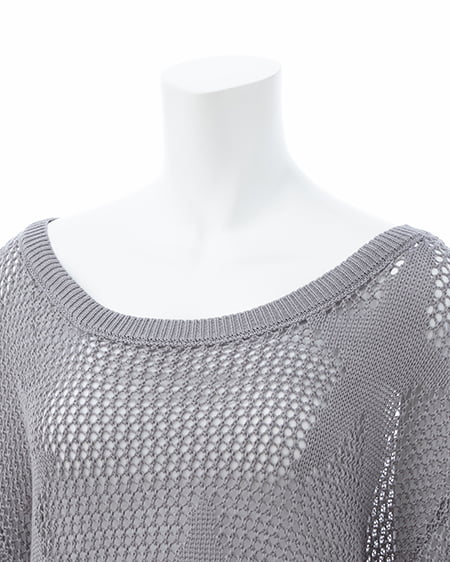 INGNI（イング） アソート柄メッシュチュニックニット ｸﾞﾚｰ