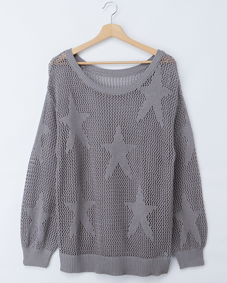 アソート柄メッシュチュニックニット