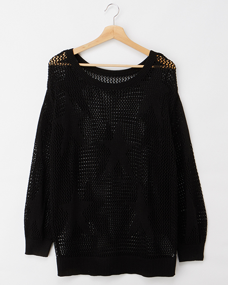 アソート柄メッシュチュニックニット