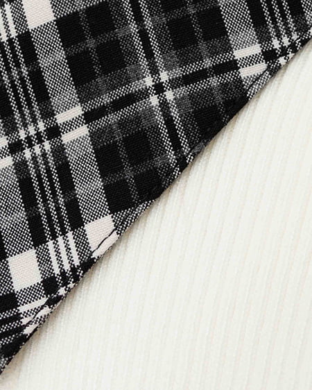 INGNI（イング） チェック襟デコルテオープン半袖ニット ｵﾌﾎﾜｲﾄ/ｸﾛﾁｪｯｸ