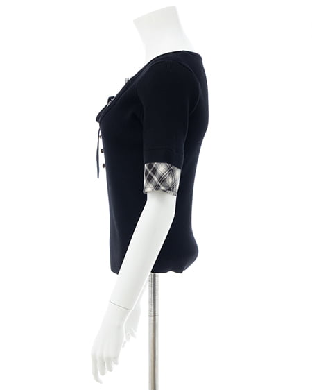 INGNI（イング） チェックシャツレイヤード風半袖ニット ｸﾛ/ｸﾛﾁｪｯｸ