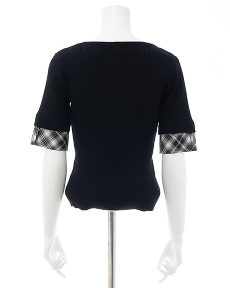 INGNI（イング） チェックシャツレイヤード風半袖ニット ｸﾛ/ｸﾛﾁｪｯｸ