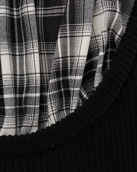 INGNI（イング） チェックシャツレイヤード風半袖ニット ｸﾛ/ｸﾛﾁｪｯｸ