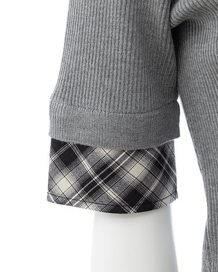 INGNI(イング) チェックシャツレイヤード風半袖ニット グレー/クロチェック