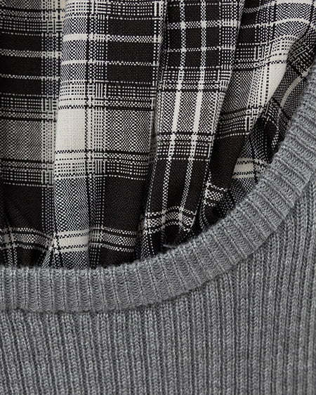 INGNI(イング) チェックシャツレイヤード風半袖ニット グレー/クロチェック