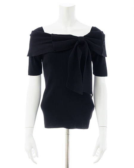 INGNI（イング） リボンオフショル半袖ニット ｸﾛ