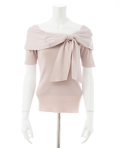 INGNI（イング） リボンオフショル半袖ニット ﾋﾟﾝｸ