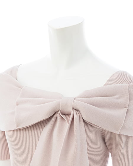 INGNI（イング） リボンオフショル半袖ニット ﾋﾟﾝｸ