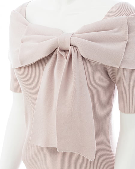 INGNI（イング） リボンオフショル半袖ニット ﾋﾟﾝｸ