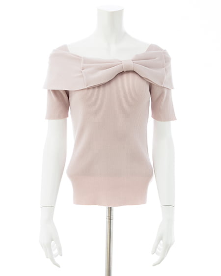 INGNI（イング） リボンオフショル半袖ニット ﾋﾟﾝｸ