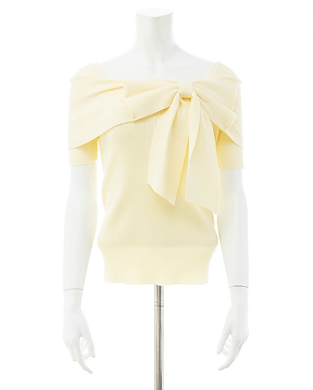 INGNI（イング） リボンオフショル半袖ニット ｲｴﾛｰ