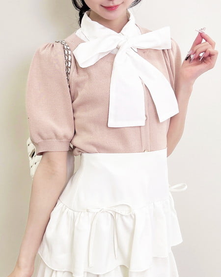 ボウタイドッキング半袖ニット