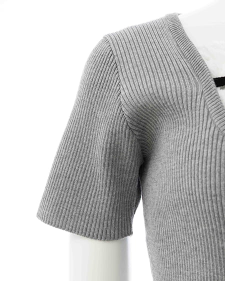 INGNI（イング） フロントレースドッキング半袖ニット ｸﾞﾚｰ/ｵﾌﾎﾜｲﾄ