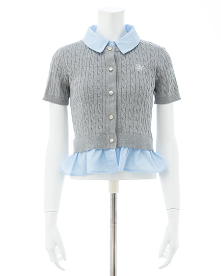 INGNI（イング） ケーブル柄裾シャツ半袖ニット ｸﾞﾚｰ/ﾌﾞﾙｰ