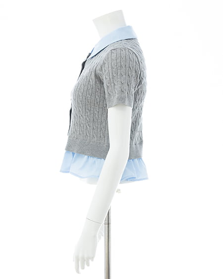 INGNI（イング） ケーブル柄裾シャツ半袖ニット ｸﾞﾚｰ/ﾌﾞﾙｰ