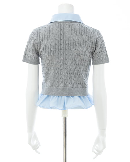 INGNI（イング） ケーブル柄裾シャツ半袖ニット ｸﾞﾚｰ/ﾌﾞﾙｰ